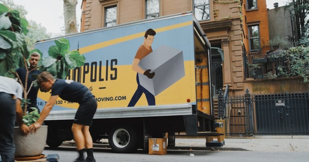 Moving boxes and a removal van