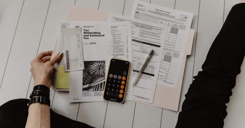 Tax paperwork and documents on a desk