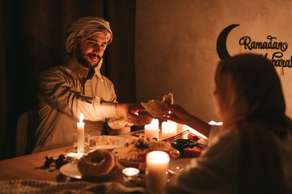 Iftar meal by candlelight during Ramadan